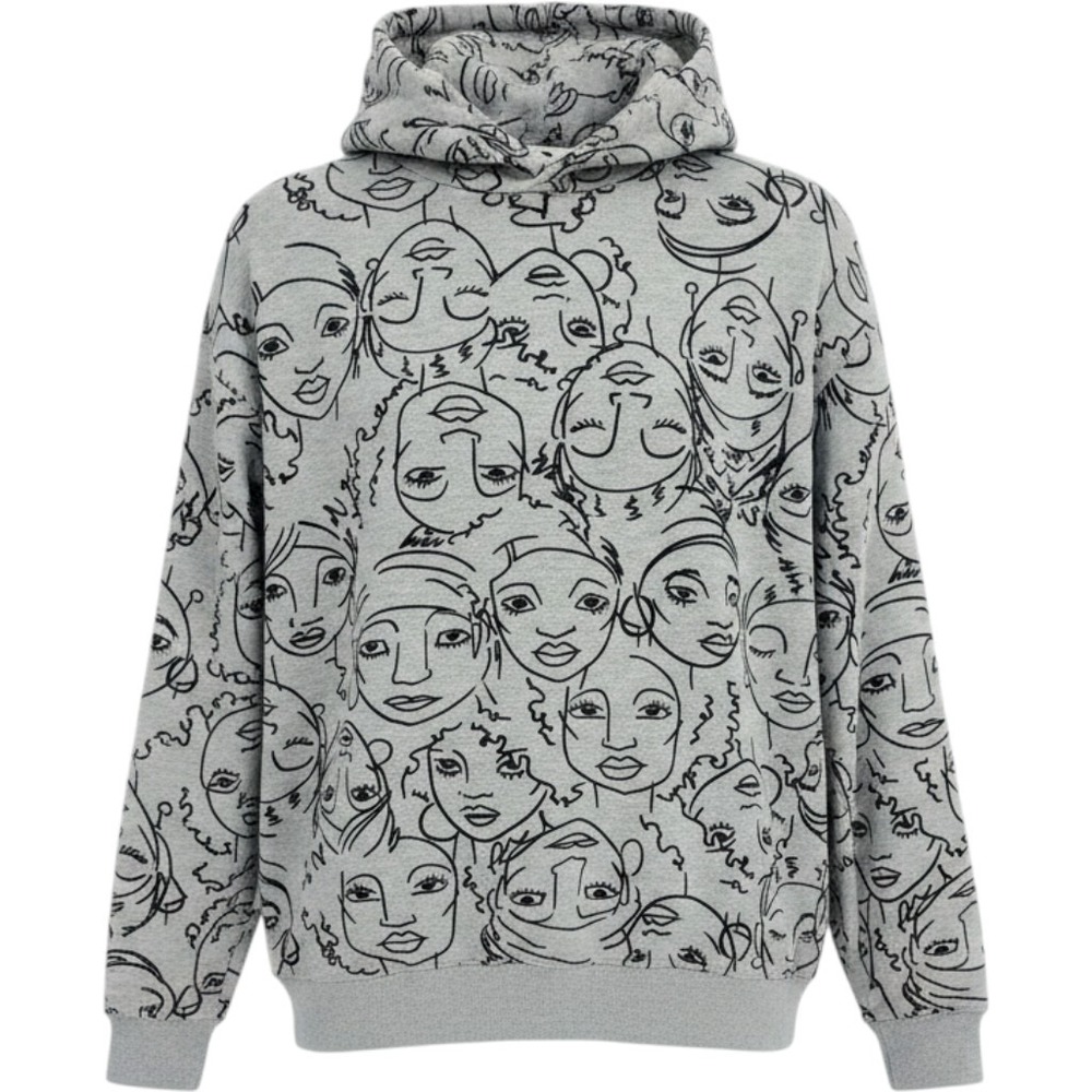 Maya Angelou Gray Black Faces All Over Print Hooded Sweatshirt Womens Large